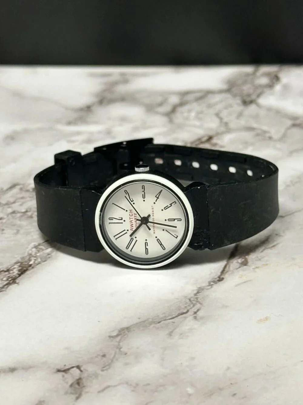 3/$30 AWATCH Womens Watch White Dial 24MM  Black Resin Band New Battery 8.5